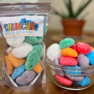 A display of a bag of freeze dried Air Puffs candy from Crunchie Freeze Dried