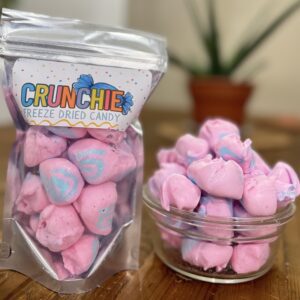 Display of a bag of Freeze Dried Cotton Candy Taffy from Crunchie Freeze Dried.